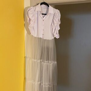 White Ruffled Blouse with Sheer Skirt